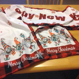 Christmas Table Runner with gnomes and plaid detail